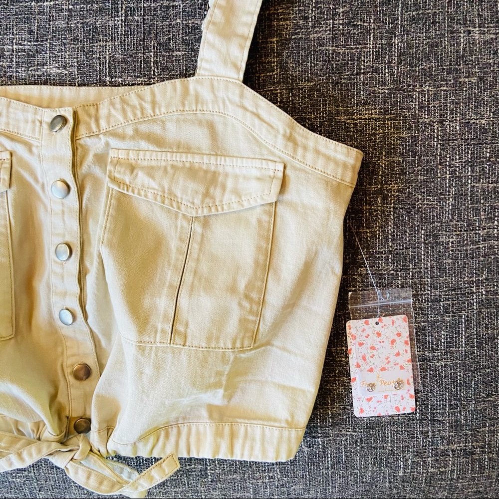 New Free People cream denim drawstring crop tank top - Picture 13 of 13